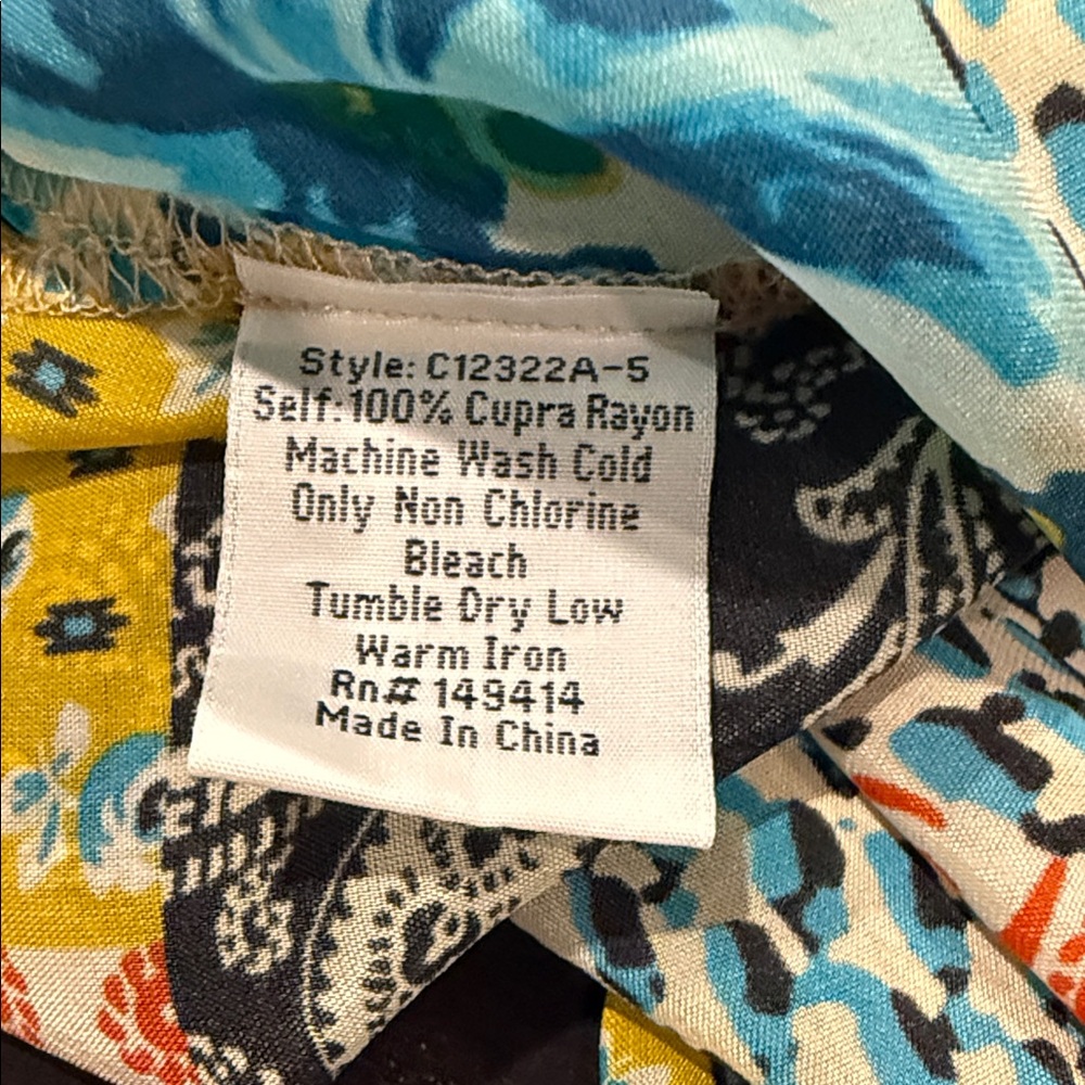 Johnny Was Colorful Floral Patchwork Women's Short Sleeve Top w/Tie Side Details - Picture 5 of 5